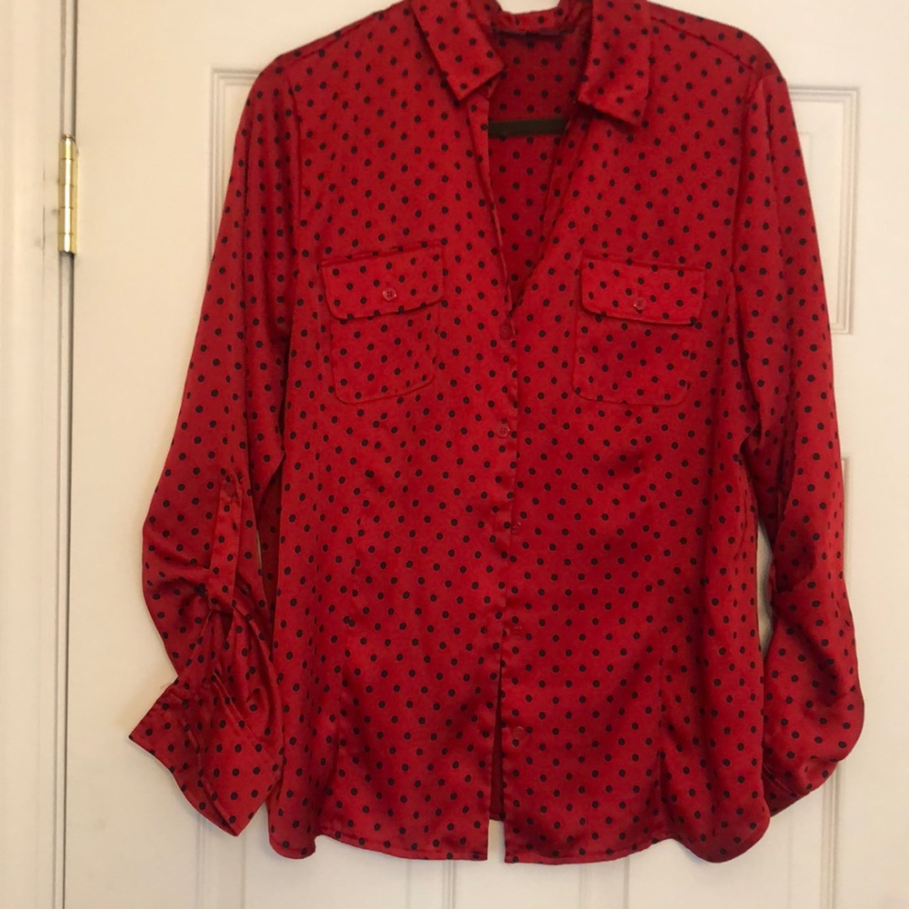 Red with black polka dot Jones New York collection blouse